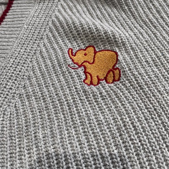Grey and red knit cardigan with elephant mark - Picture 6 of 7